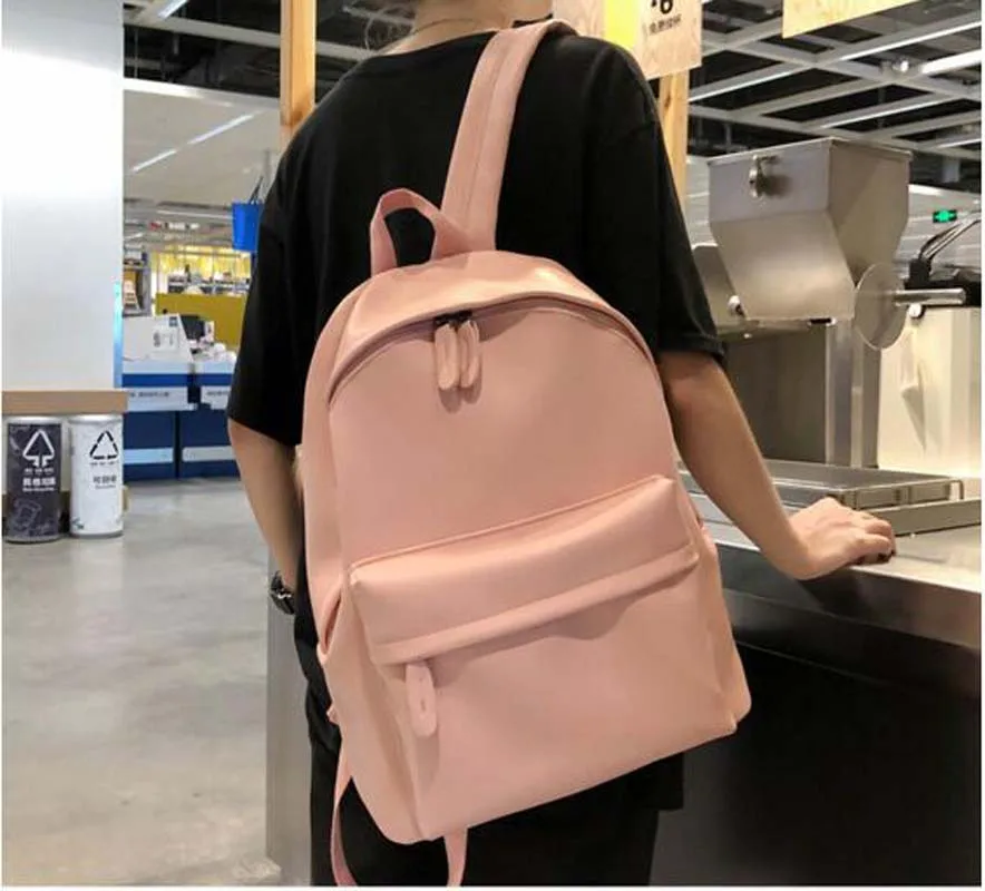 Preppy Style Men Women High Quality Soft Leather School Bag Luxury Designer Solid Double Zipper Shoulder Bags Travel Backpack