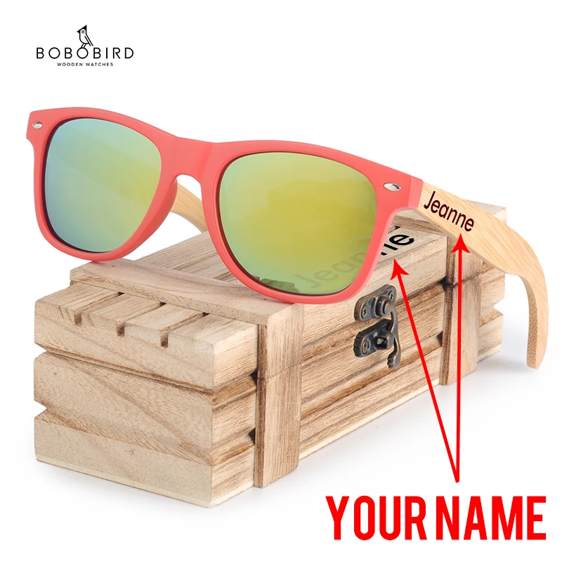 

BOBO BIRD Sunglasses Women Customize Polarized Glass Wood UV400 Eyewear gafas de sol mujer Engrave Name on Legs in Wood Gift Box