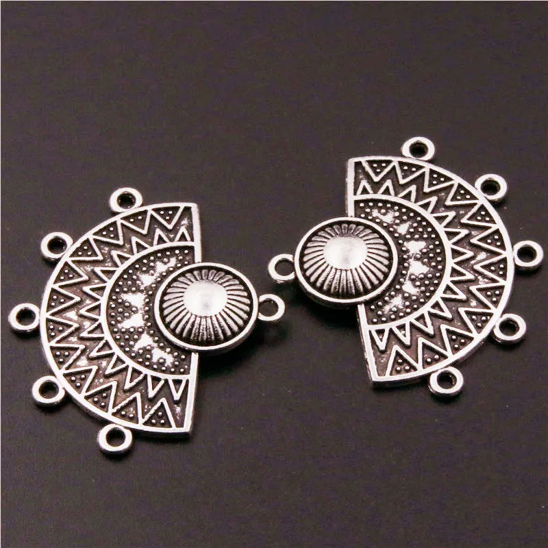 8pcs Silver Plated Porous Sector Metal Connectors Retro Earrings Necklace Pendant DIY Charm Jewelry Accessories 32 * 31mm A522