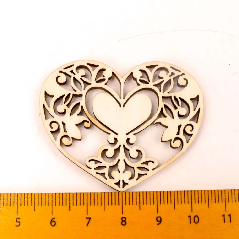 50mm 10pcs Wooden Lovely Heart Pattern Handmade Home Decoration Hanging Ornament Accessory Painting Scrapbooking Craft DIY