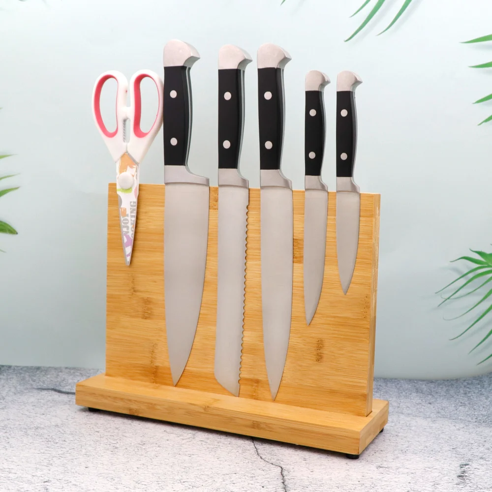 

Jaswehome Magnetic Knife Holder Wood Knife Block Without Knives Powerful Double Side Bamboo Magnetic Knife Block Kicthen Tools