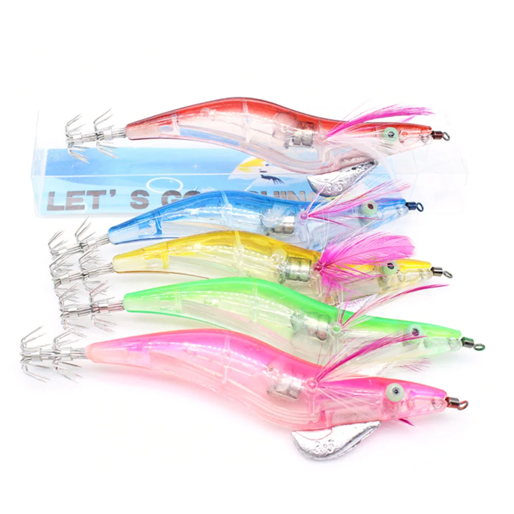 LED Fishing Lure with 2 Straight Hook Night Fishing Squid Bait