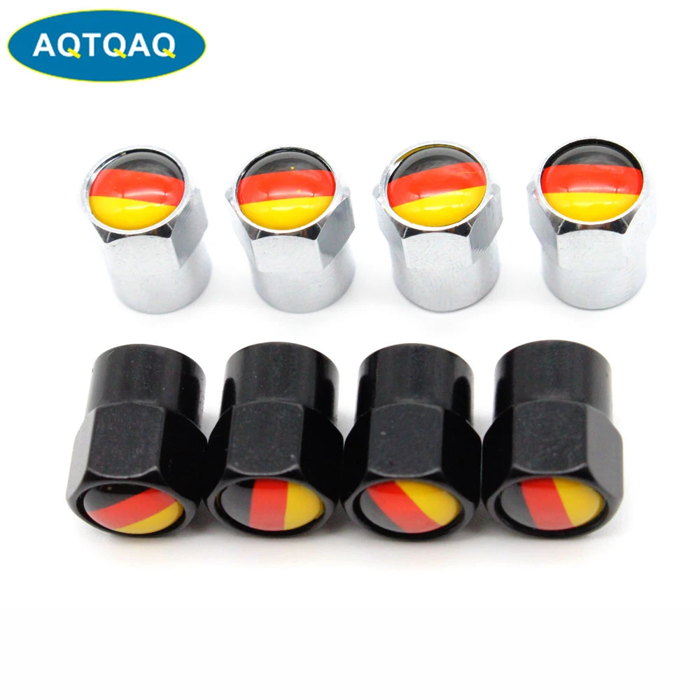 4 Pcs/Set Aluminum Alloy/Copper Germany National Flag Tire Valve Stem Cap Tire Wheel Stem Air Valve Caps for Auto Cars