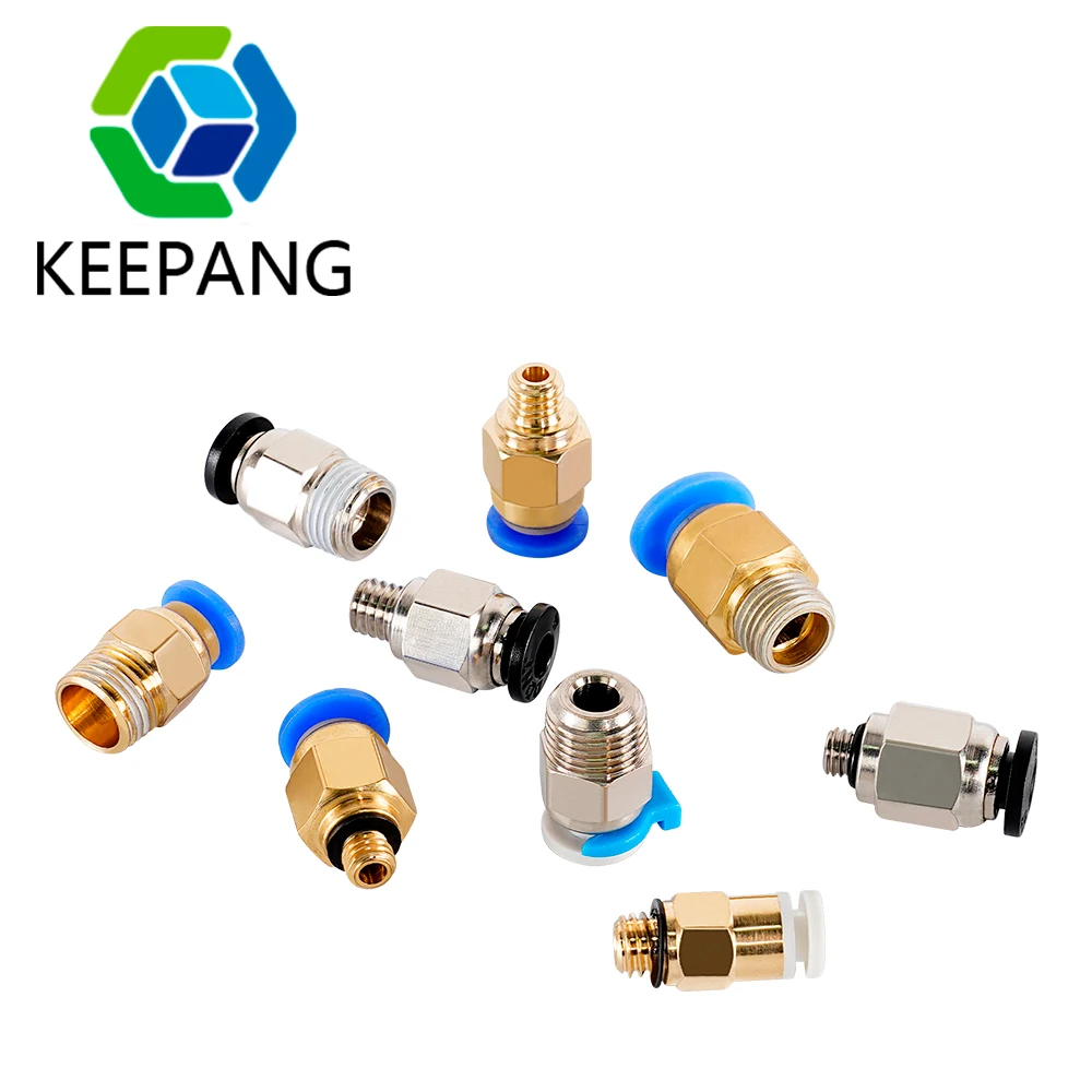 10pcs Pneumatic Connectors For 3D Printers Parts bowden Quick Jointer coupler 1.75/3mm Pipe pc4 m6 m10 fittings PTFE Tube 2/4mm