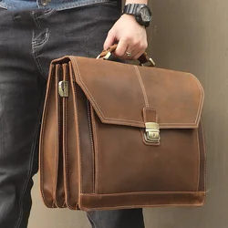 Men's Business Briefcase Genuine Leather Male 15.6