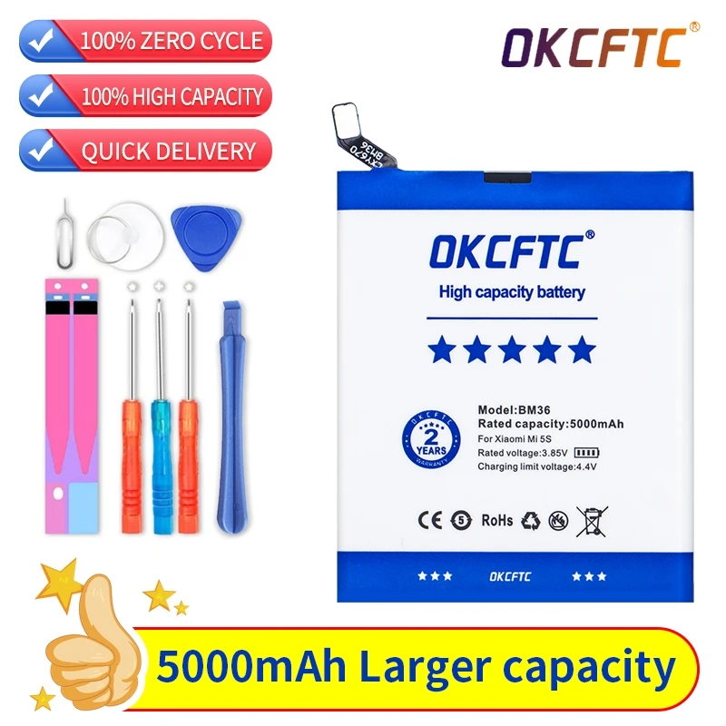 OKCFTC Original Replacement Battery BM36 For Mi 5S MI5S Genuine Phone Battery + Tools 5000mAh