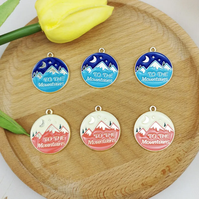 10pcs 20mm Mountain Mooon Round Enamel Charms  Pendant for  Earring DIY Jewelry  Accessories  Jewelry Making