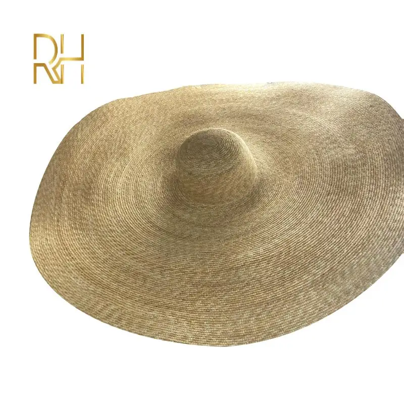 Fashion 90cm 100cm Large Cap Over Size Super Big Brim Real Wheat Straw Hat Vacation Beach Headwear 1m Size Ladies Beach Cap RH