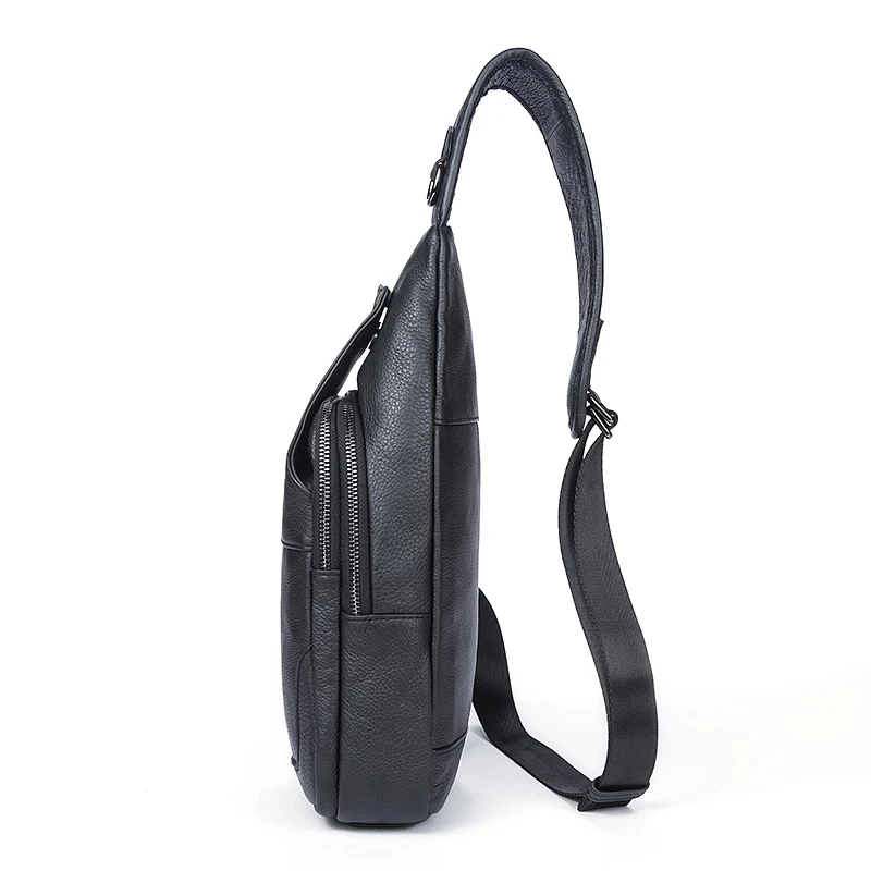 Luufan-Bolso de pecho de cuero genuino para hombre, Mini bolso de hombro de cuero de vaca suave, antirrobo, negro, con cinturón