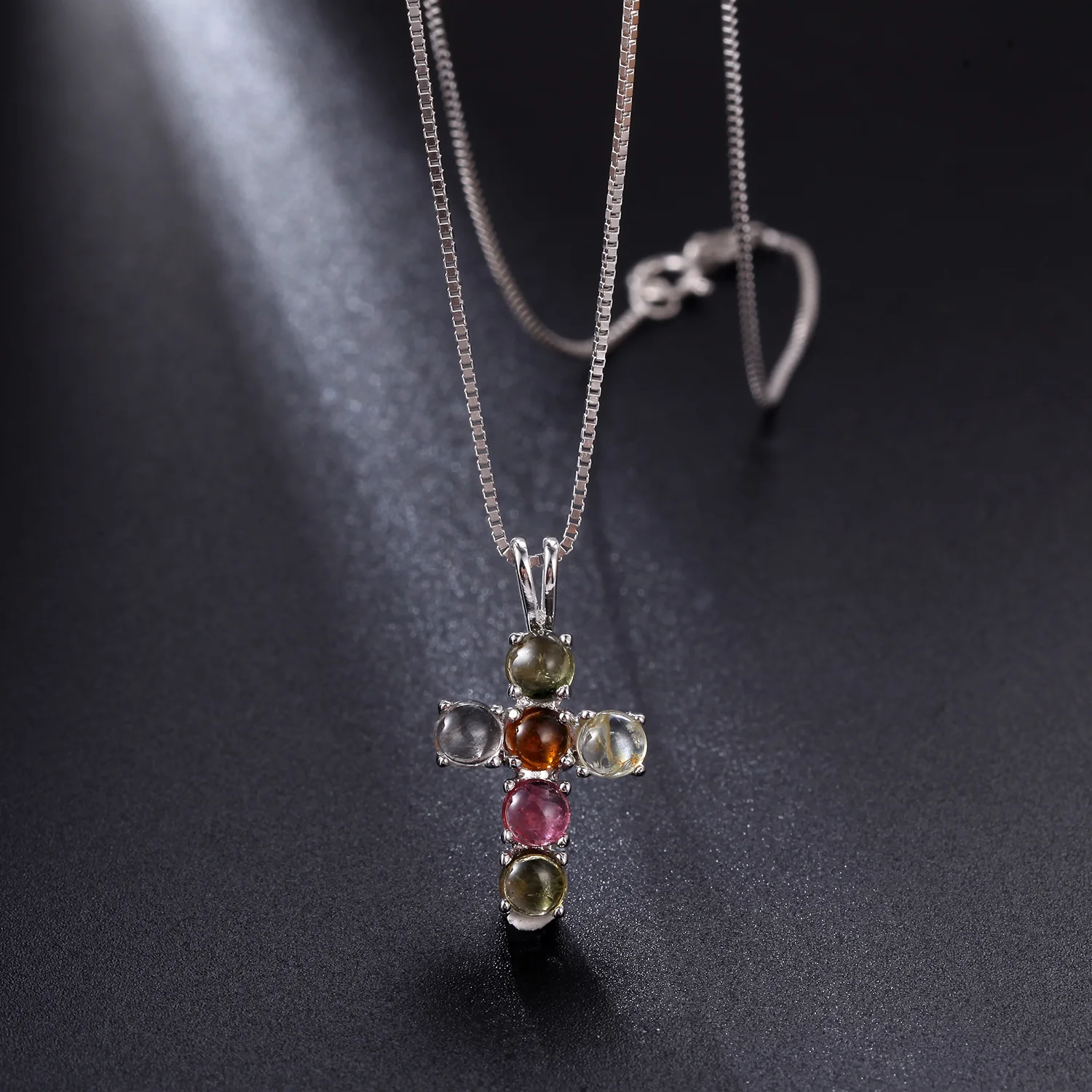 Gem's Ballet Natural Swiss Blue Topaz 925 Sterling Silver Gemstone Cross Pendant Necklaces for Women Fine Jewelry Collares