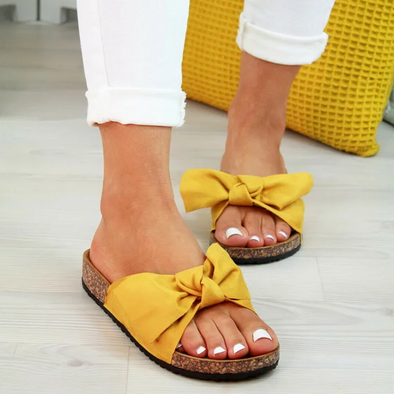 Plus Sizes 43 Shoes Womans Slip on Sliders Summer Shoes Bow Flatform Mule Sandals Comfy Indoor Outdoor Flip-flops Beach Shoes