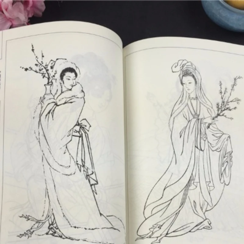 Chinese Line Drawing Painting Art Book Meticulous Painting Flower Animal Plant Chinese Ancient Emperor Beauty Hero Copying Album