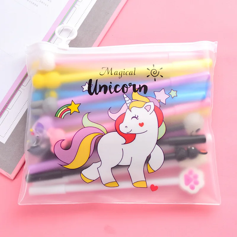 10 stks/set Leuke Gel Pen Kawaii Willekeurig Patroon Eenhoorn Pony 0.5m Zwarte Gel Inkt Pen School Briefpapier Kantoor leveranciers Geschenken