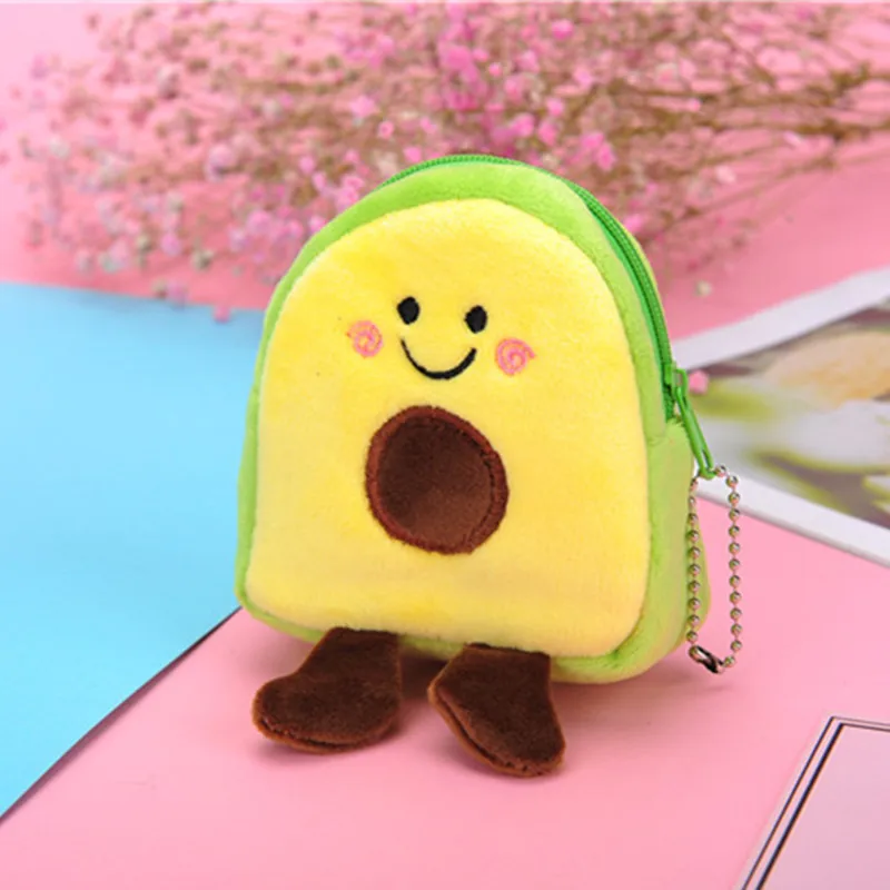 9 × 8.5cm mochila de pelúcia das crianças mochila abacate frutas saco de escola moeda bolsa menina boneca zíper fibra de poliéster mini brinquedos bonitos