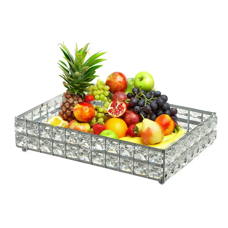 Selling Crystal Tray Rectangular Glass Tray Living Room Household Fruit Tray Cosmetic Storage Tray Wedding Props