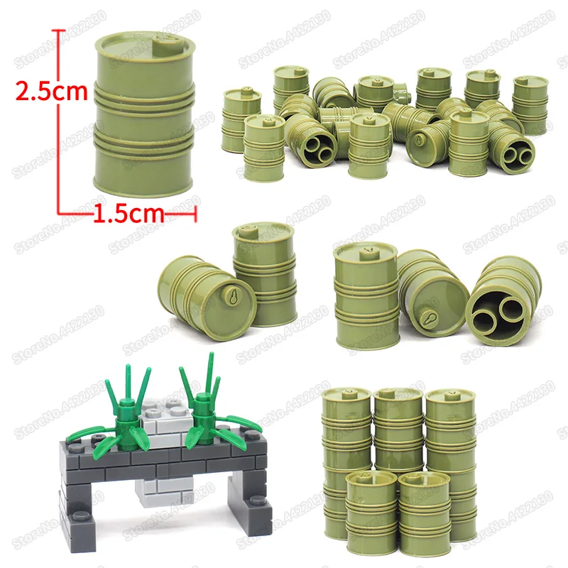 Military Green Oil Drum Building Blocks Piece Lot Diy Army Soldier Figures Weapons Technology Set Model Boy Christmas gifts Toys