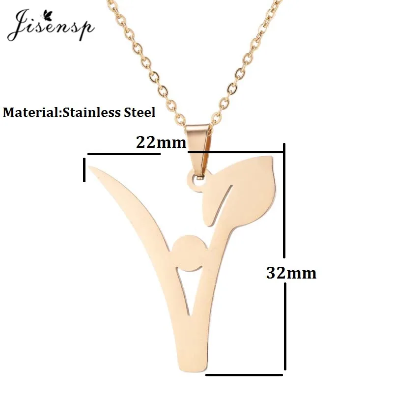 Jisensp 2019 Floral Plant Stainless Steel Pendant Necklace Green Stone Vegan Chokers Necklaces for Vegetarian Jewelry Gift