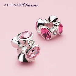 ATHENAIE Sparking Rose Red and Pink Oval Crystal CZ Charms fit 925 Sterling Silver Snake Bracelet & Bangle Women Jewelry