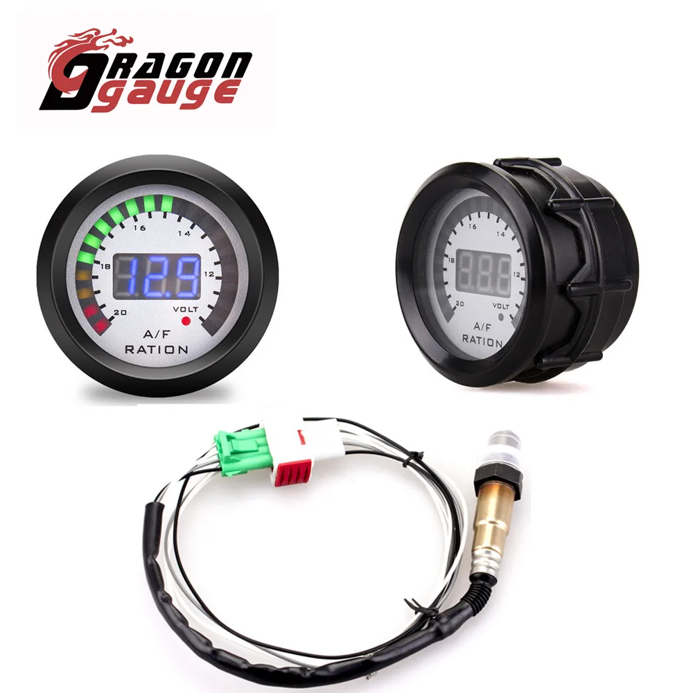 DRAGON GAUGE 52mm Air Fuel Ratio Gauge With Narrowband O2 Oxygen Sensor Car Gauge Digital Display Fit for 12V Car 0258006028