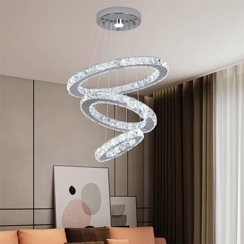 Modern Crystal Led Pendant Hanging Light Stainless Steel Chrome Led Chandelier Suspension Lamp Decor Salon Bedroom stair Light