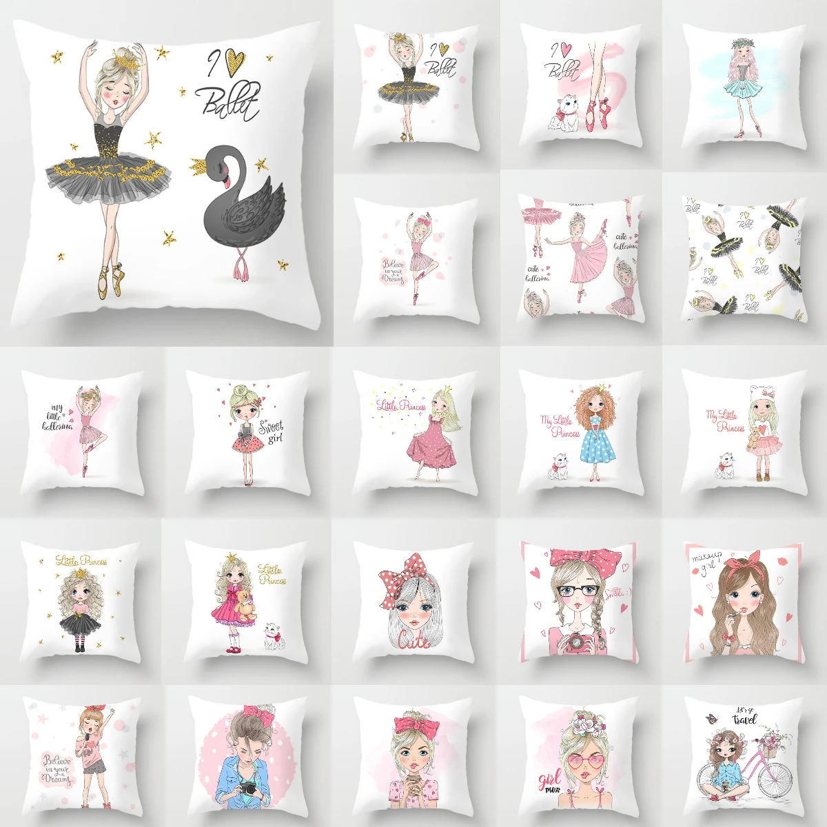 NEW Cute Lolita Cartoon Ballet Girls Cushion Cover Polyester Cotton Pretty Woman Throw Pillows Decorative Covers for Sofa Couch