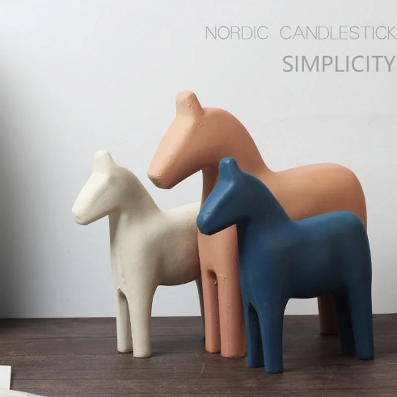 Nordic Wooden Horse Ornaments Morandi Home Decoration Accessories Wood Office Table Miniature Craft Work Baby Room Nursery Decor