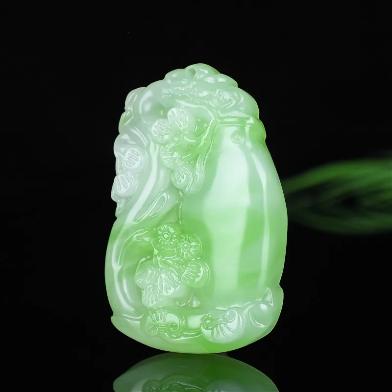 

Natural White Green Jade Plum Blossom Vase Pendant Necklace Carved Charm Jadeite Jewelry Fashion Amulet for Men Women Lucky Gift