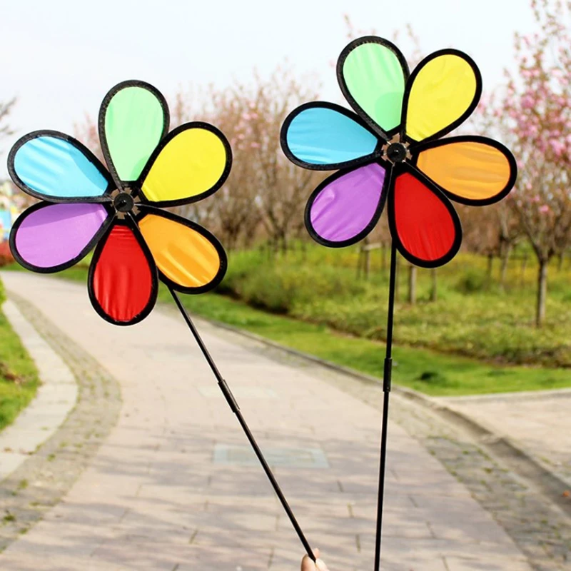 Nieuwe Kleurrijke Regenboog Dazy Bloem Spinner Wind Windmolen Tuin Yard Outdoor Decor Leuke Kinderen Kinderen Speelgoed