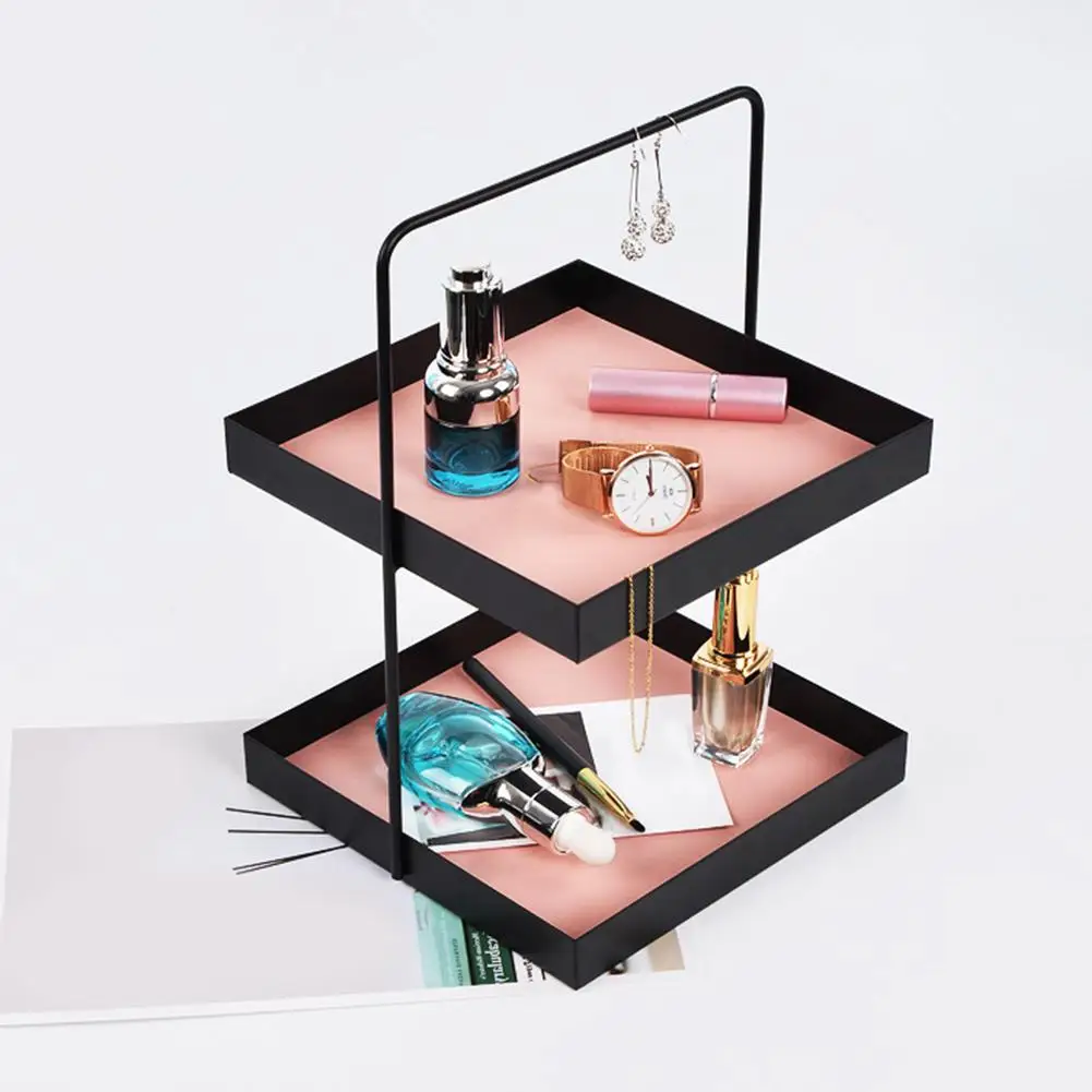 5 Style Nordic Luxury Double Layer Leather Storage Tray Snack Tray Rack With Handle Porch Ornament Cosmetics Storage Shelf