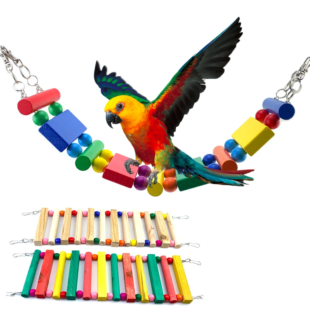 

Pet Bird Swing Toys Wood Parrot Drawbridge Parakeet Perches Hanging Cage Toy Cockatiels Macaws Bird Ladder Hamster Toys