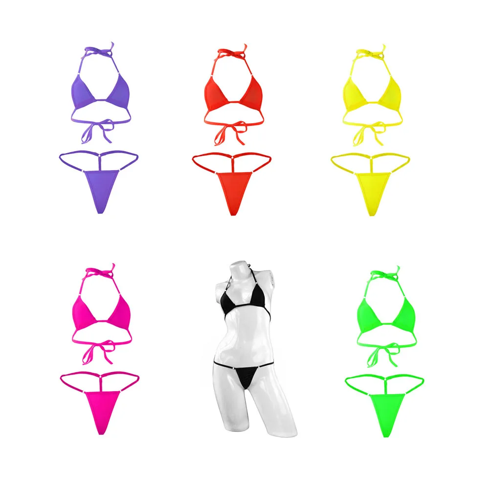 Ice Silk Colorful Swimwear Sexy Ladies Women Thongs Bikini Split Bandage  Swimsuit Set 1131