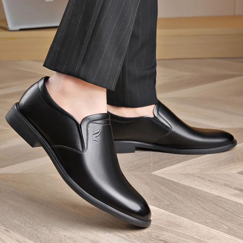 New  Fashion  Genuine Leather Concise Men Business Round Toe Black Shoes Breathable Formal Wedding Basic Shoes Men Dress Shoes