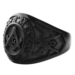 Master Mason Freemason Men's black Free Mason Stainless Steel Masonic Ring