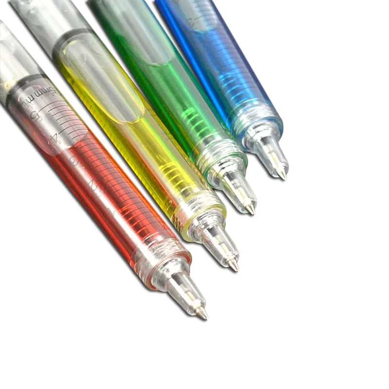 4Pcs Multicolor Spuit Pennen Novelty Liquid Spuit Balpen Naald Buis Vorm Zwarte Inkt Balpen Balpen Pen Gift