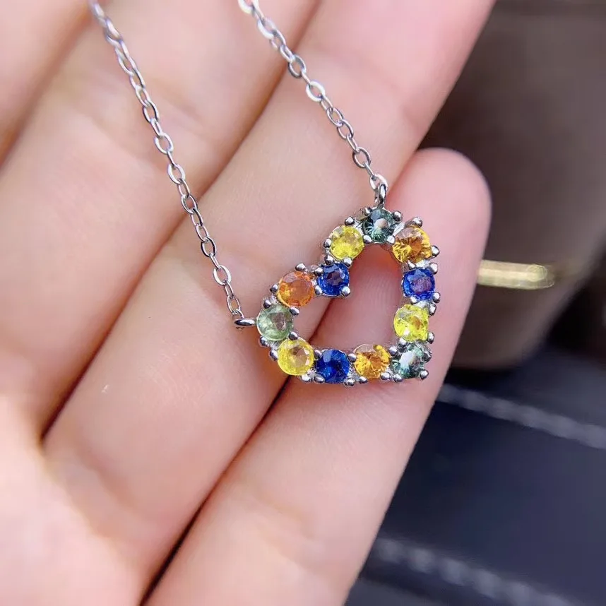 

New Design Flower Style Natural and Real sapphire necklace pendant Free shipping 925 sterling silver For men women