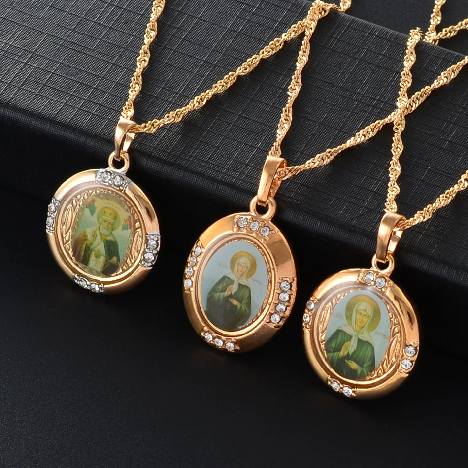 Gold Color Catholicism Orthodox Church Pendant Necklaces Russia Blessed Matrona of Moscow Virgin Mary Jewelry #J0419