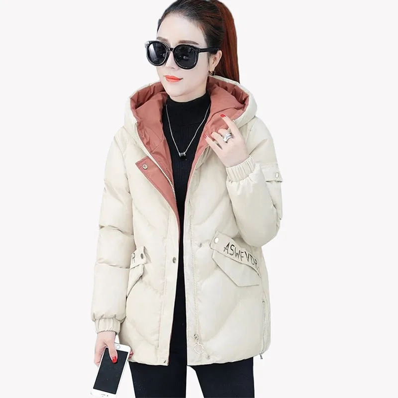 Winter Hooded Down Parka Coat New Women Down Cotton Jacket Coat Ladies Warm Loose Cotton-Padded Coats Female Short Overcoat AH5