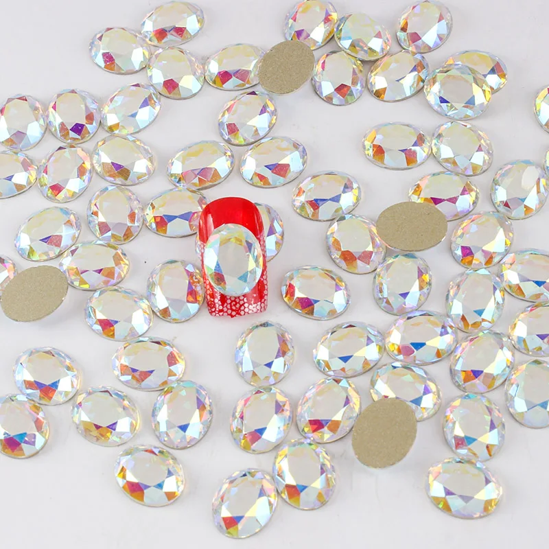 New Charm Oval Nail Rhinestone Oval Flat Crystal Shiny 8x10mm Glass Rhinestone Nail Art Decoration Jewelry