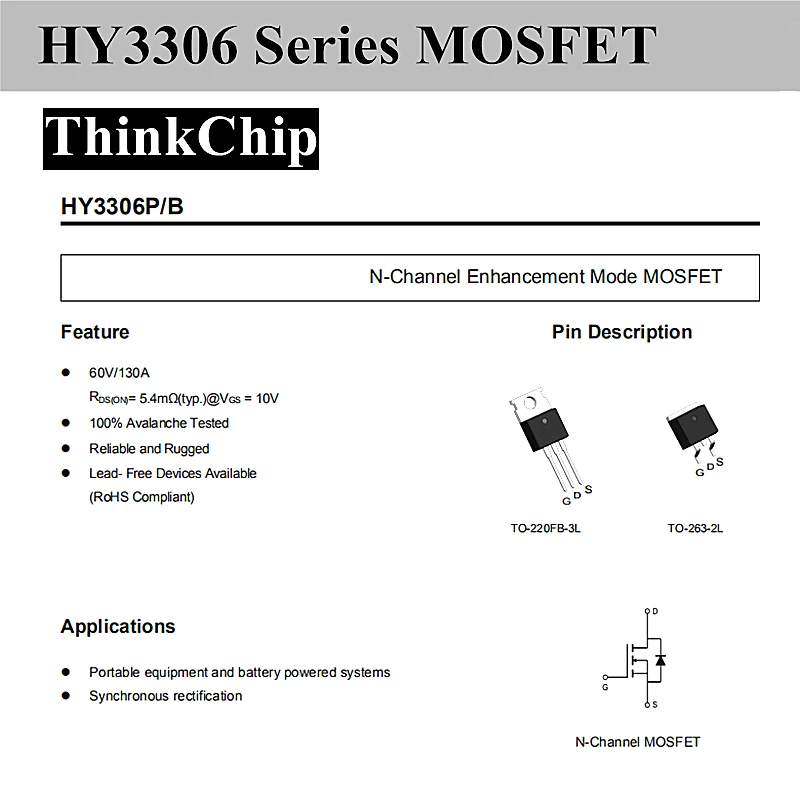 (10pcs) HY3306 Series N-Channel Enhancement Mode MOSFET (HY3306P /TO220 HY3306B /TO263) NEW Original