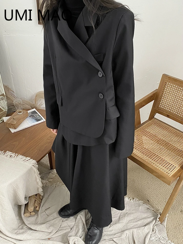 

UMI MAO Spring Autumn Ladies Niche Design Sense Retro Deconstruction Yamamoto Wind Dark Small Black Blazers Jacket Loose Coat