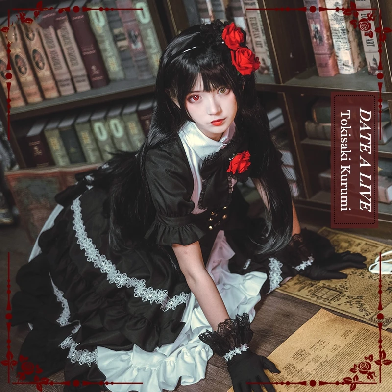 

New Anime Date A Live Tokisaki Kurumi Cosplay Costume Five Years Ago Black Dress Carnival Halloween Party Costumes for Women