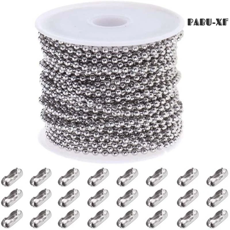 10 Feet Ball Chains Necklace 24 Pieces Matching Connectors Clasps Silver Plated Jewelry Making Chains for Pendant Necklace DIY