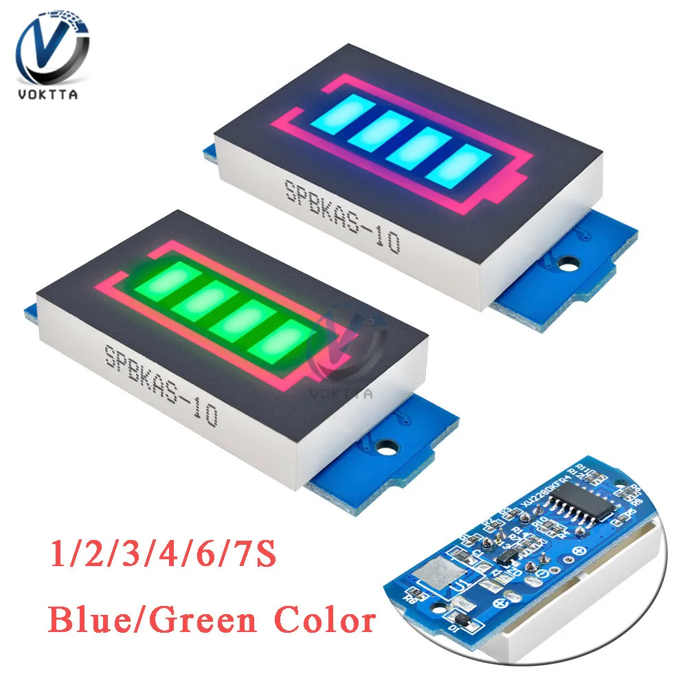 1S/2S/3S/4S/6S/7S 12V 18650 Li-po Li-ion Lithium Battery Capacity Indicator Voltmeter Power Tester Blue Green LED Display Panel