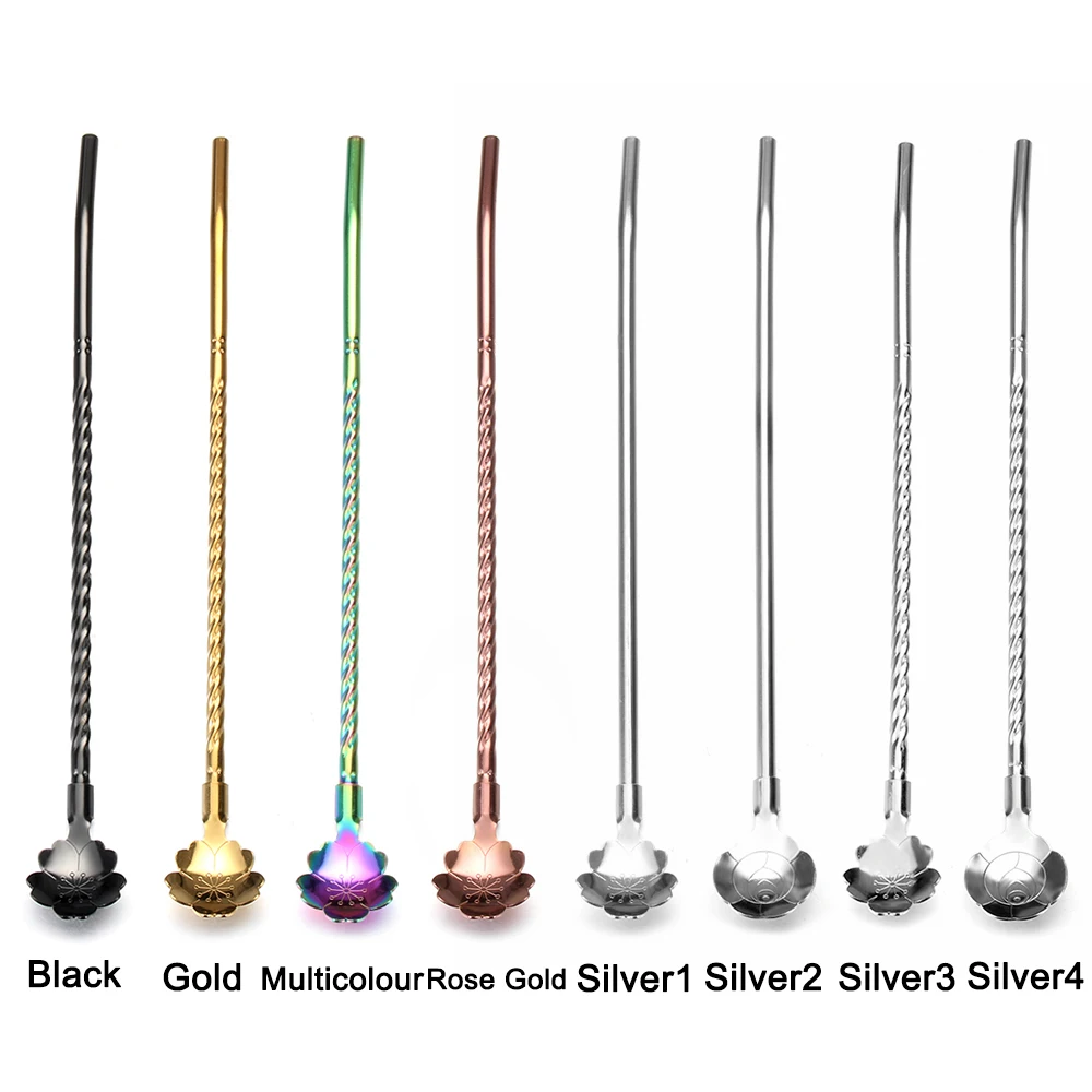 Long Twisted Straw Spoon Portable Stainless Steel Tea Scoop Bent Filter Colored Drinking Straw Cocktail Coffee Stirring Spoons