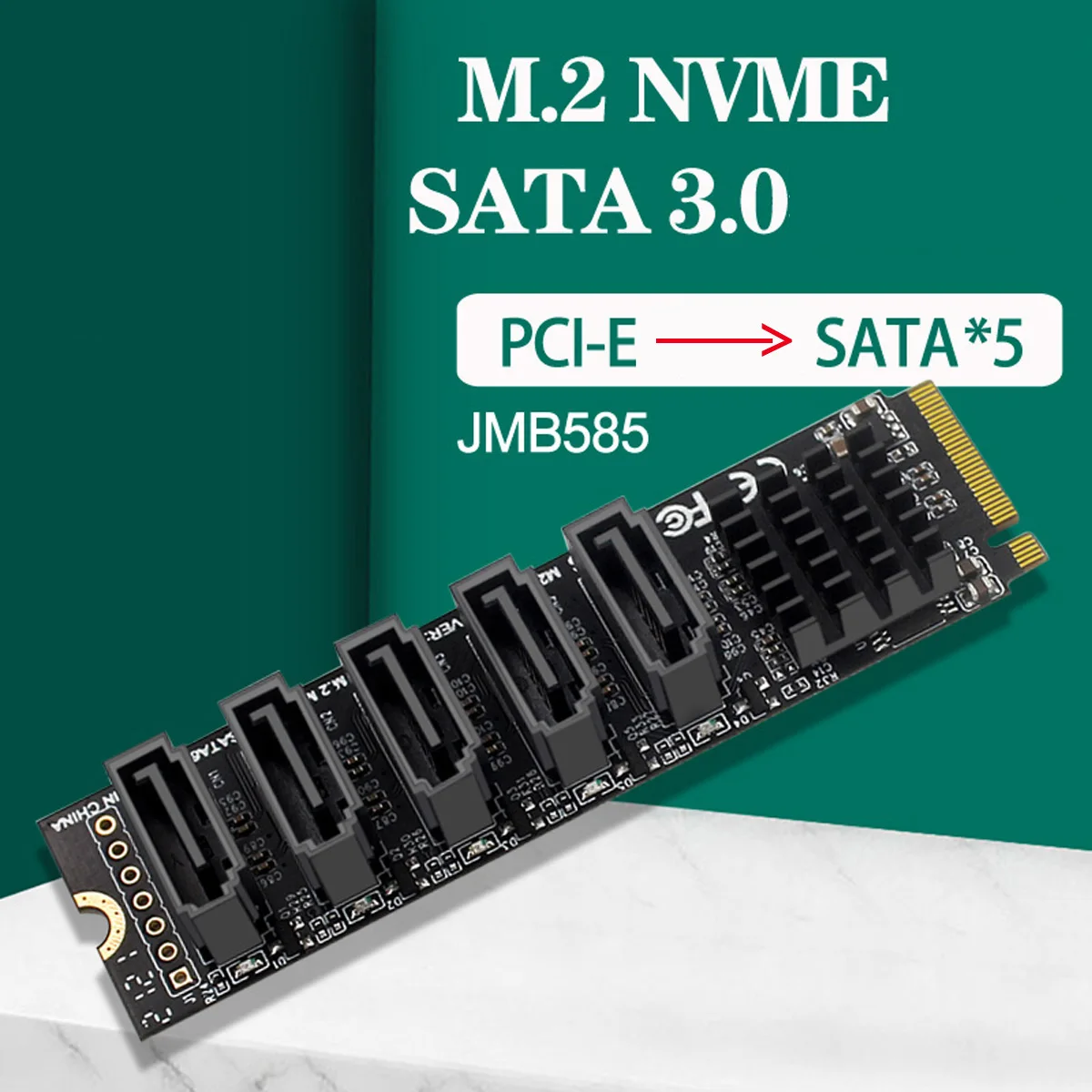 NGFF NVME M-Key PCI Express to SATA 3.0 6Gbps 5 Ports Adapter Converter Hard Drive Extension Card JMB585 2280