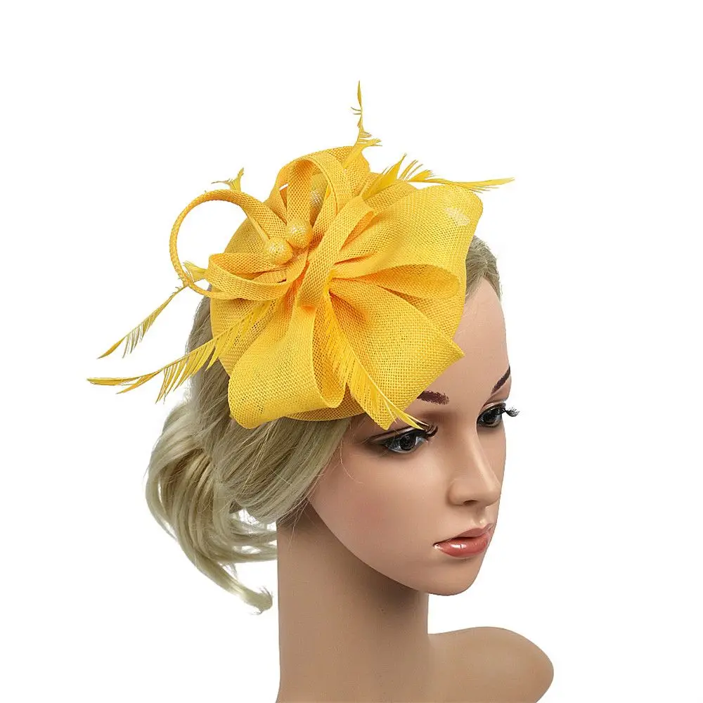 Women Wedding Evening Party Mesh Headband Flower Hat Fascinator Caps Feather Ladies Hat