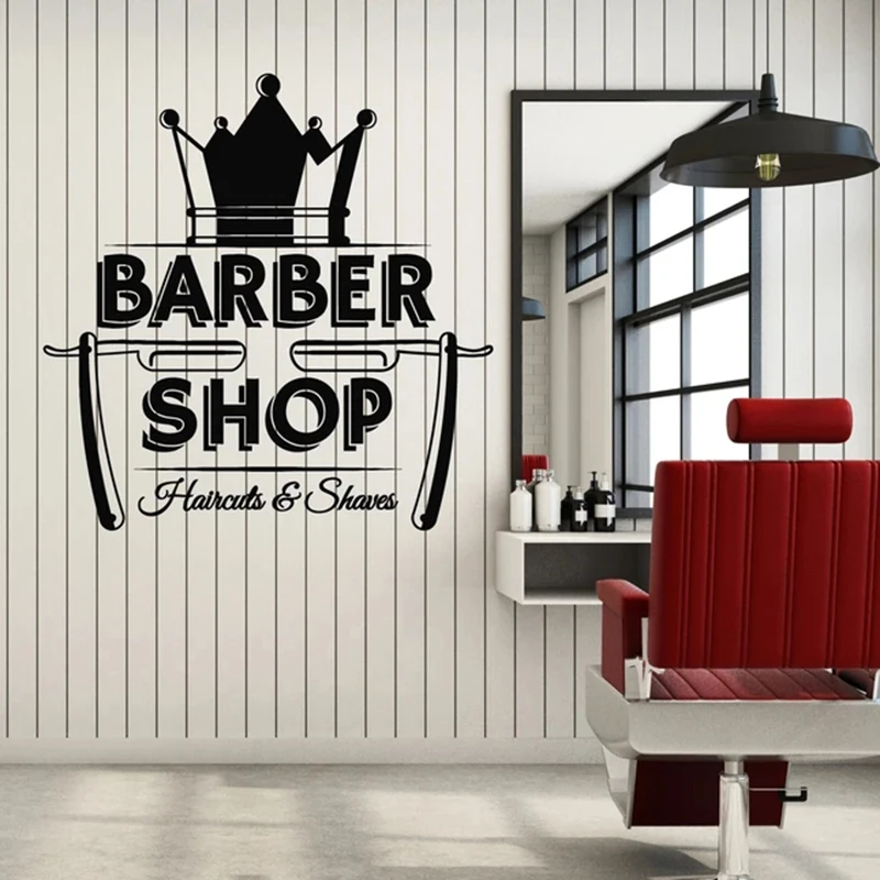 Barber Shop Wall Decal Crown Icon Haircuts Shaves Hair Salon Interior Decoration Door Window Vinyl Stickers Art Wallpaper Q970 image 2