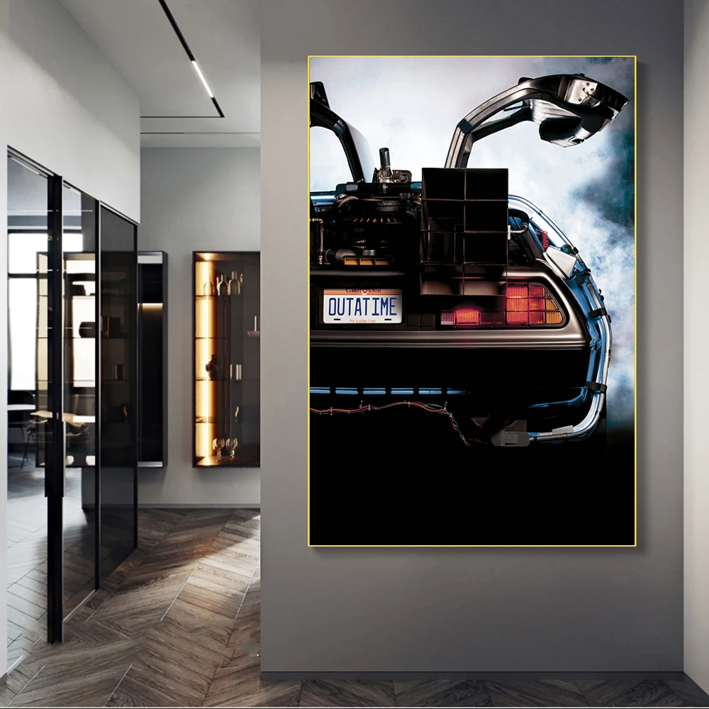 

Movies Back to the Future Delorean Time Machine Car Canvas Posters and Prints Art Paintings on the Wall Pictures Home Decor