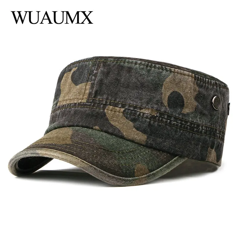 Chapéus camuflados vintage para homens e mulheres, parte superior plana, bonés de beisebol, cadete ao ar livre, combate, pesca, protetor solar,