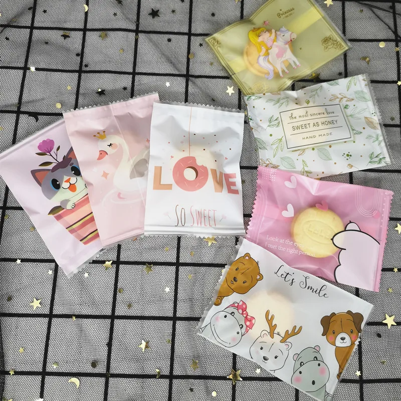 Hot Seal Bag Frosted Plastic Cake Biscuit Dessert Candy Packaging Bags Flower Cute Cat Opp Bags Food Packing Party Favors